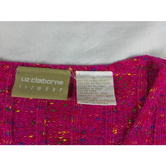 Y2k -Liz Claiborne Womens Ribbed Knit V Neck Long Sleeve Top Pink Sweater - Picture 6 of 8